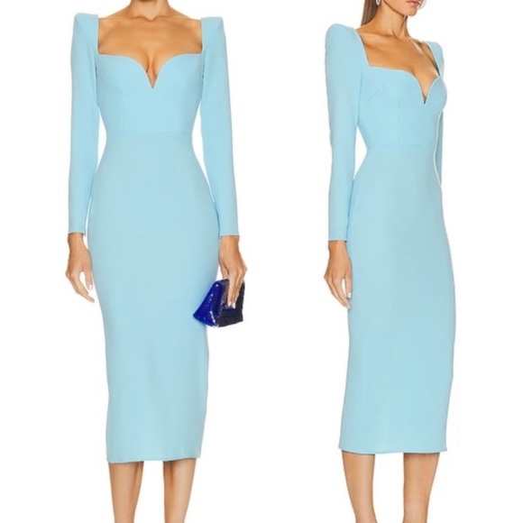 Alex Perry Dresses & Skirts - Alex Perry Maren Midi Sweetheart Long Sleeve Blue Dress